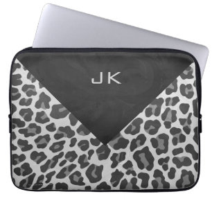 Monogram Black and White Leopard Print Laptop Sleeve