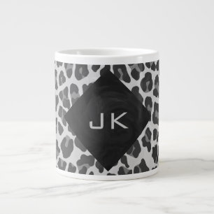 Monogram Black and White Leopard Print Large Coffee Mug