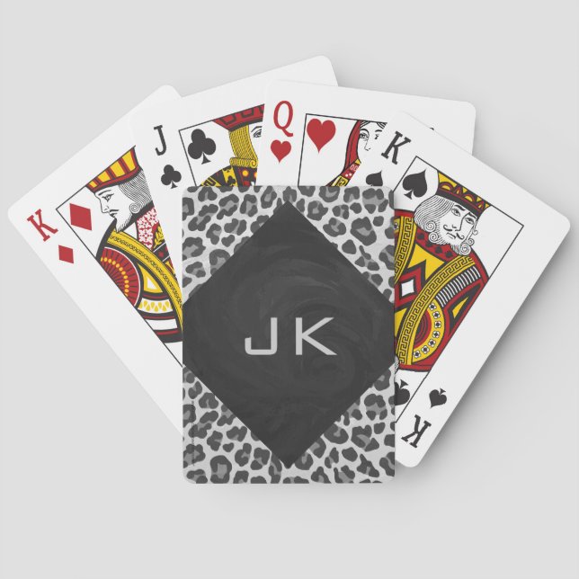 Monogram Black and White Leopard Print Playing Cards (Back)