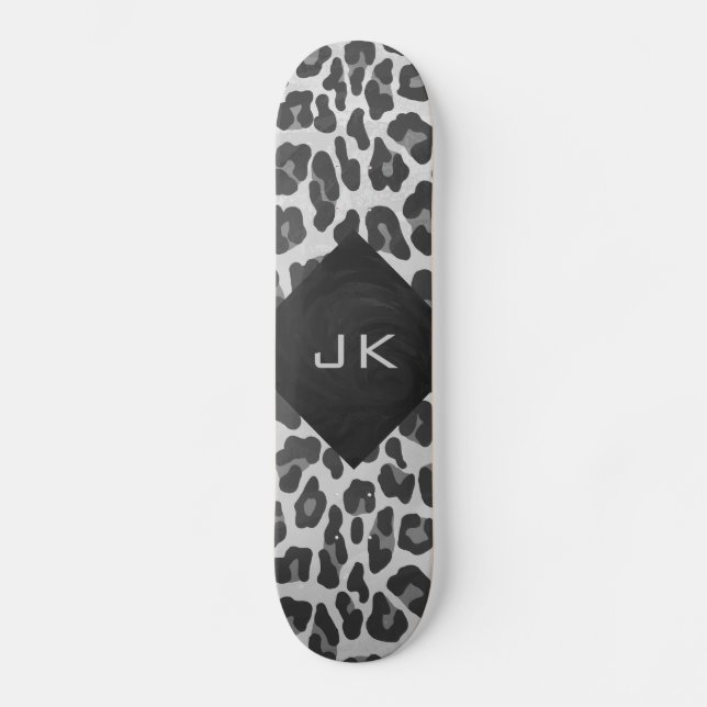 Monogram Black and White Leopard Print Skateboard (Front)
