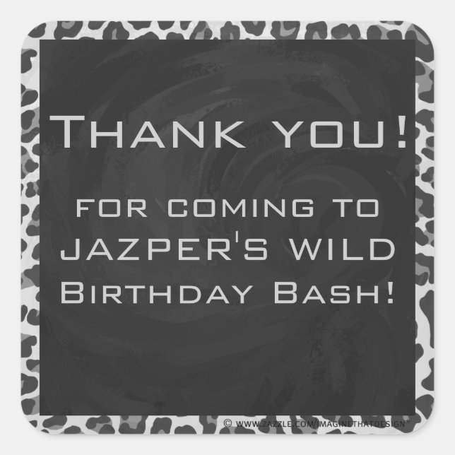 Monogram Black and White Leopard Print Square Sticker (Front)