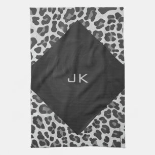 Monogram Black and White Leopard Print Tea Towel