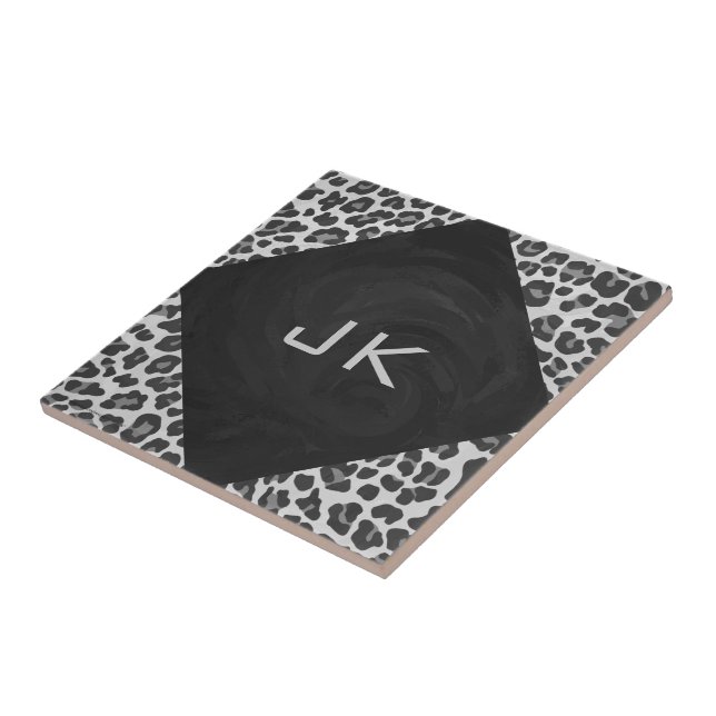 Monogram Black and White Leopard Print Tile (Side)