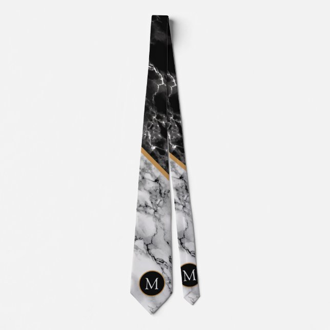 Monogram Black and White Marble Neck Tie (Front)