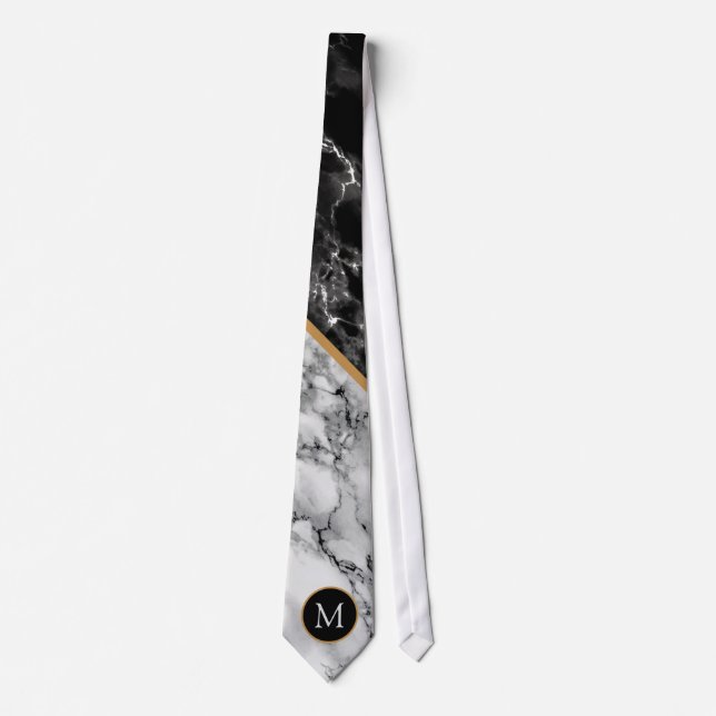Monogram Black and White Marble Stone Neck Tie (Front)