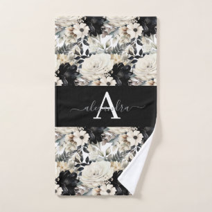 Monogram Black and White Modern Towel Set