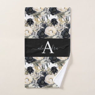 Monogram Black and White Modern Towel Set