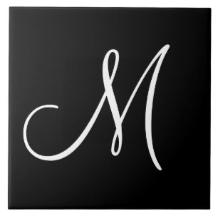 MONOGRAM: Black and White Monogram M, Ceramic Tile