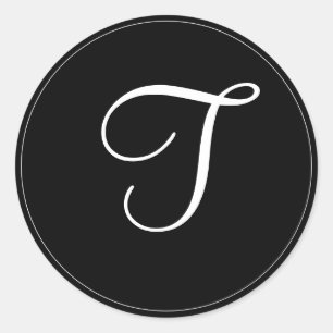 MONOGRAM: Black and White Monogram template "T" Classic Round Sticker