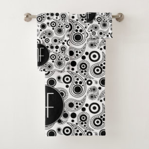 Monogram black and white  paisley design bath towel set