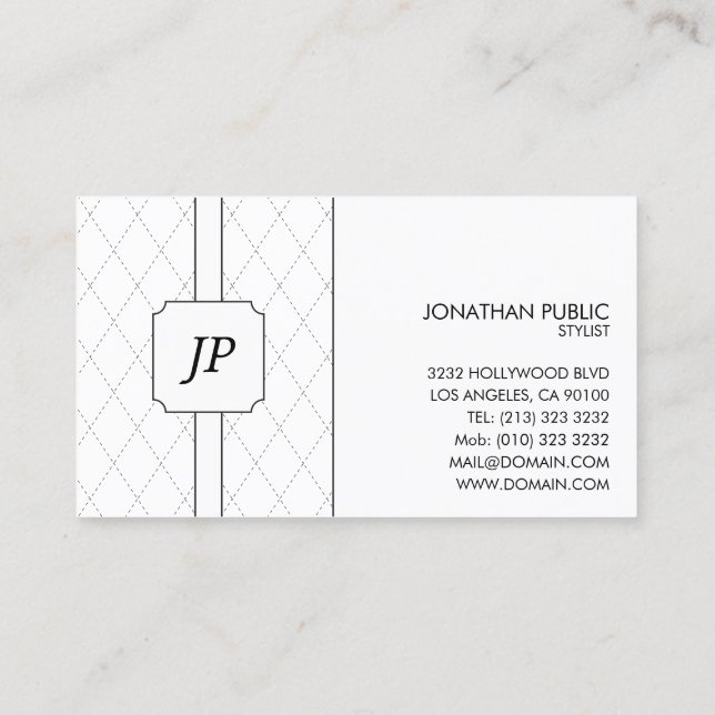 Monogram Black and White Pattern Business Card (Back)