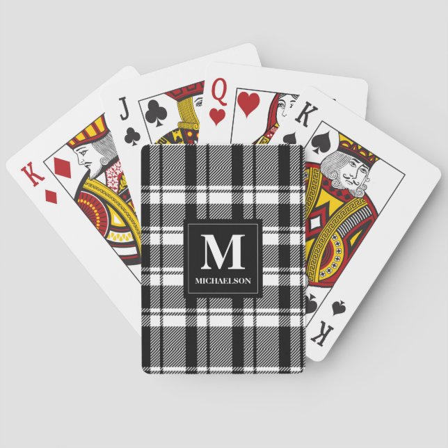 Monogram Black and White Plaid Playing Cards (Back)