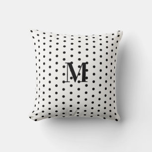 Monogram Black and White Polka Dot Cushion