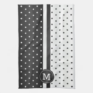 Monogram Black and White Polka Dot Tea Towel