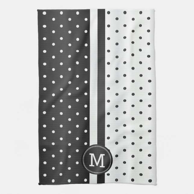 Monogram Black and White Polka Dot Tea Towel (Vertical)
