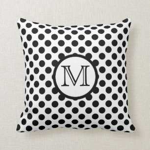 Monogram Black and White Polka Dot Throw Pillow