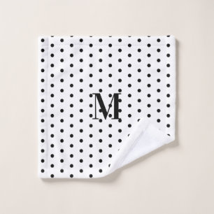 Monogram Black and White Polka Dot  Wash Cloth