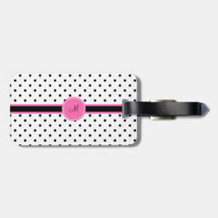 Monogram Black and White Polka Dot with Hot Pink Luggage Tag