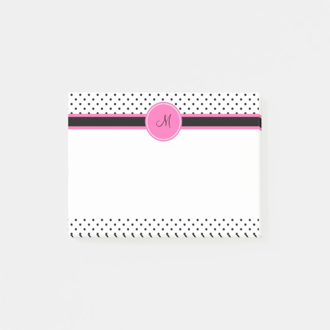Monogram Black and White Polka Dot with Hot Pink Post-it Notes (Front)