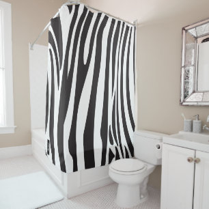 Monogram Black and White Striped Zebra Pattern Shower Curtain