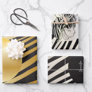 Monogram Black and White Striped Zebra Pattern Wrapping Paper Sheet