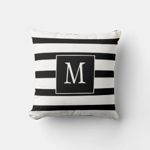 Monogram Black and White Stripes Cushion