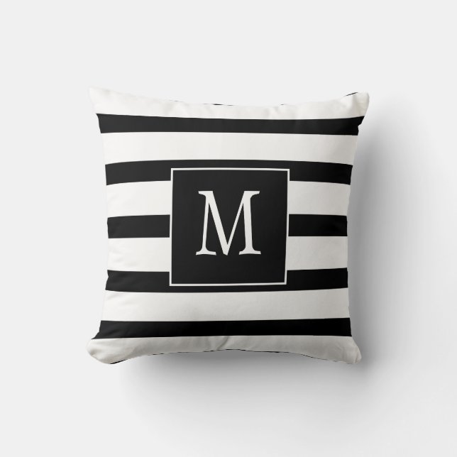 Monogram Black and White Stripes Cushion (Front)