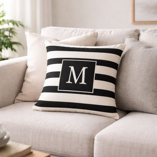 Monogram Black and White Stripes Cushion (Creator Uploaded)