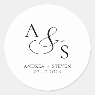 Monogram Black and White Wedding  Classic Round Sticker