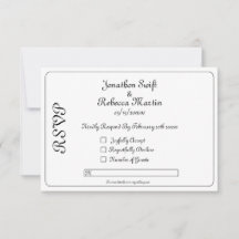 Monogram Black And White Wedding RSVP Card