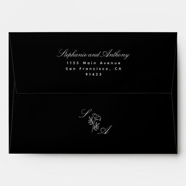 Monogram Black and White Wildflower Wedding  Envelope (Back (Top Flap))