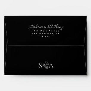Monogram Black and White Wildflower Wedding  Envelope