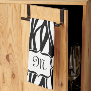 Monogram Black and White Zebra Print Kitchen Towel