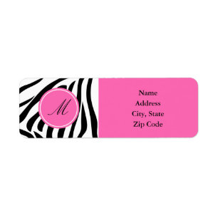 Monogram Black and White Zebra Print with Hot Pink Return Address Label