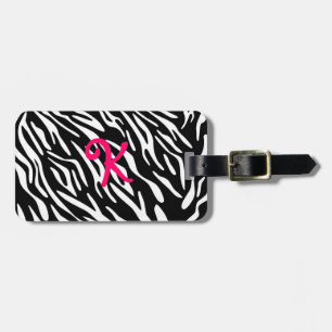 Monogram Black and White Zebra Stripe Luggage Tag