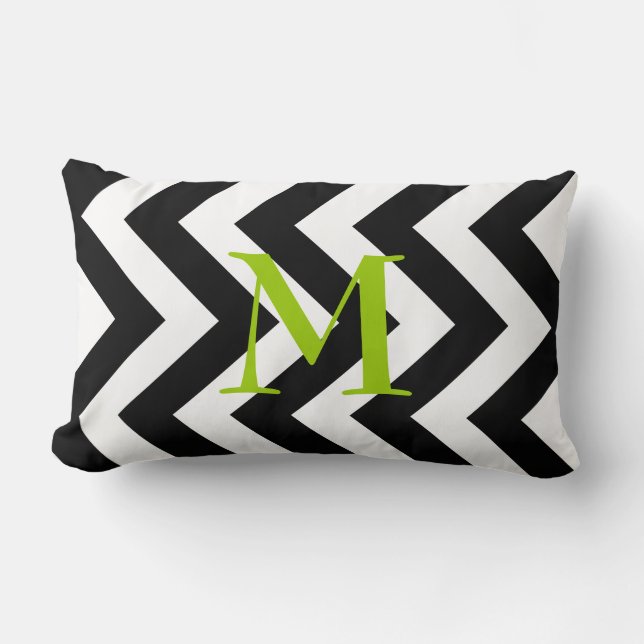 Monogram Black and White Zigzag Lumbar Pillow (Front)