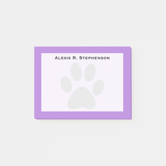 Monogram Black Animal Paw Print Lavender Purple Post-it Notes (Front)
