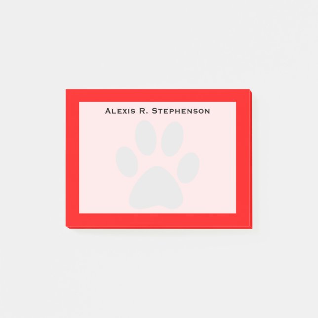 Monogram Black Animal Paw Print Red Post-it Notes (Front)