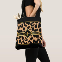 Monogram Black Animal Print Faux Gold on ORANGE