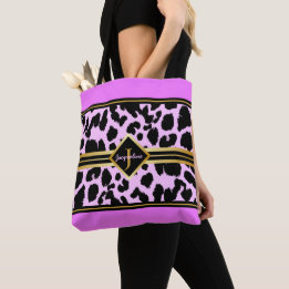 Monogram Black Animal Print Faux Gold on PINK Tote Bag