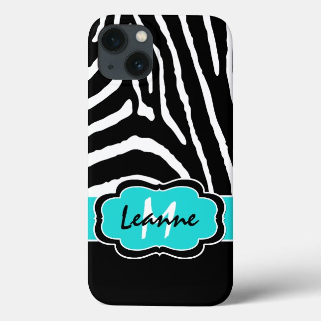 Monogram Black, Aqua Zebra Stripe iPad Air Case (Back)