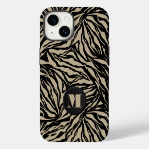 Monogram Black Beige Animal Print iPhone 14 Case