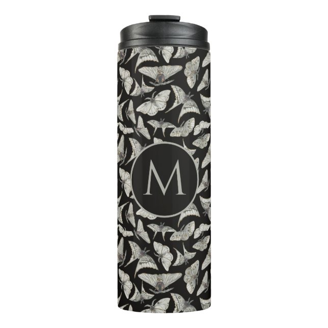 Monogram Black Beige Moth Bug Pattern Thermal Tumbler (Front)