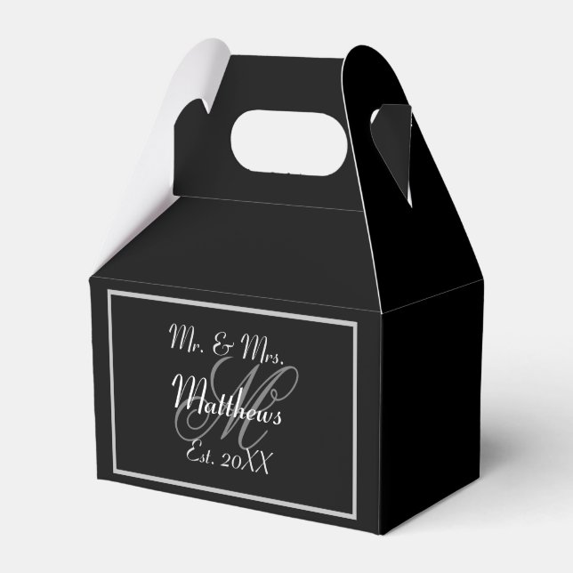 Monogram Black Bride Groom Date Wedding  Favour Box (Front Side)