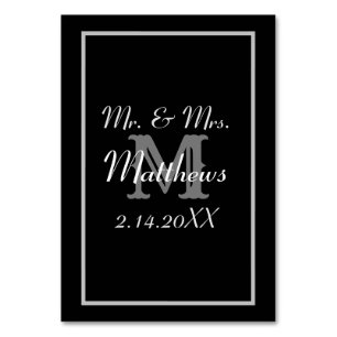 Monogram Black Bride Groom Date Wedding  Table Number