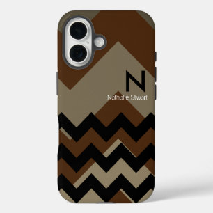 Monogram Black Brown Chevron  iPhone 16 Case