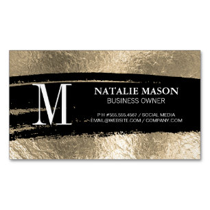 Monogram Black Brushed   Gold Foil Magnetic Business Card