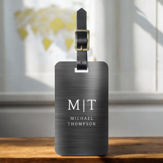Monogram Black Brushed Metallic Elegant Luggage Tag
