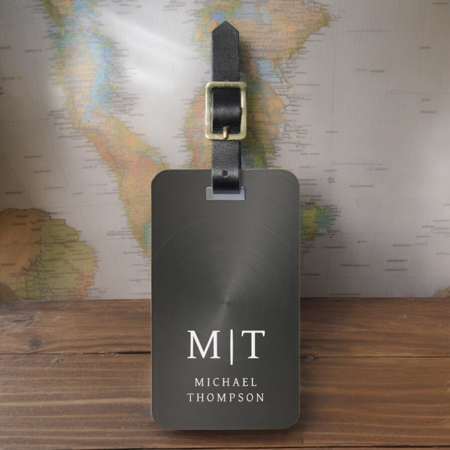 Monogram Black Brushed Metallic Elegant Luggage Tag (Creator Uploaded)