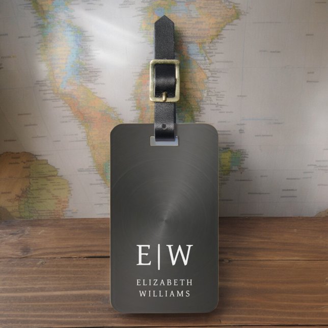 Monogram Black Brushed Metallic Elegant Luggage Tag (Creator Uploaded)